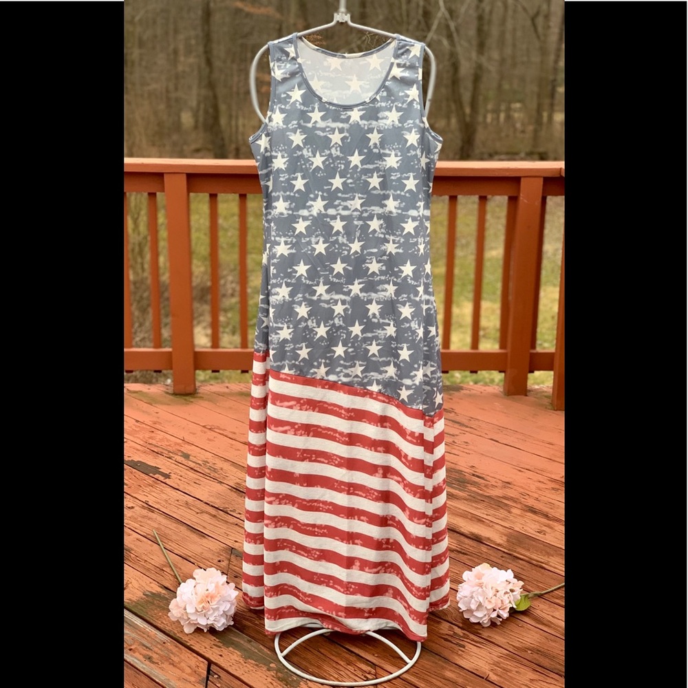 WOMENS SUMMER STARS AND STRIPES MAXI DRESS